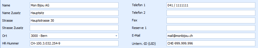 1. Adresse der Firma