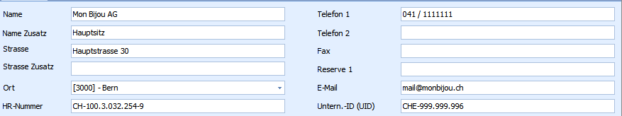 1. Adresse der Firma