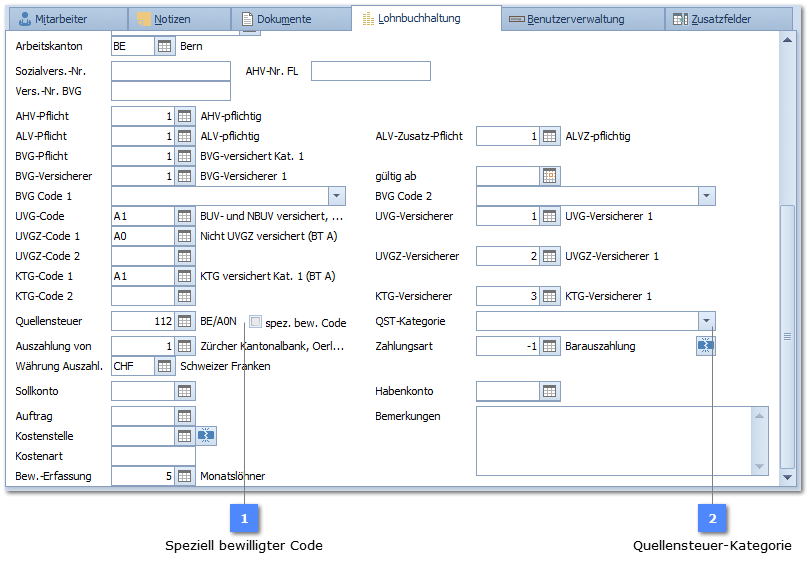 Neue Felder für Quellensteuer